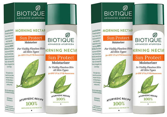 Biotique Morning Nectar Sun Protect Moisturizer SPF 30 UVA/UVB Sunscreen| Contains Wild Turmeric, Neem Leaves, & Morning Nectar | Visibly Flawless Skin | Suitable for All Skin Types | 120 ml