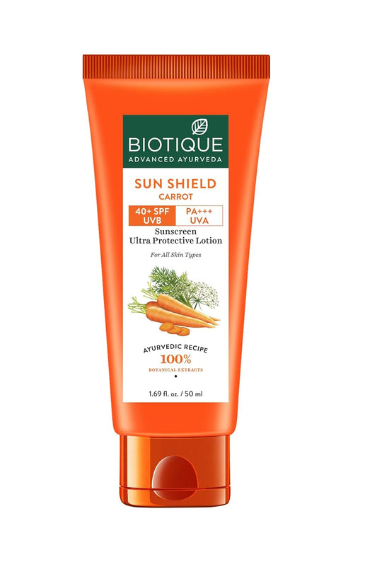 Biotique Bio Carrot Face & Body Sun Lotion | SPF 40 UVA/UVB Sunscreen | Prevents Ageing and Soothes Dry Skin| 100% Botanical Extracts | Suitable for All Skin Types | 50ml