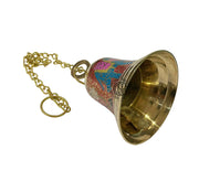 DSH Brass Multicolour Wall Hanging Bell Ghanta with Chain Temple Bell for Home Decor Wall Door Mandir Temple Pooja (Red, H-7 Inch)