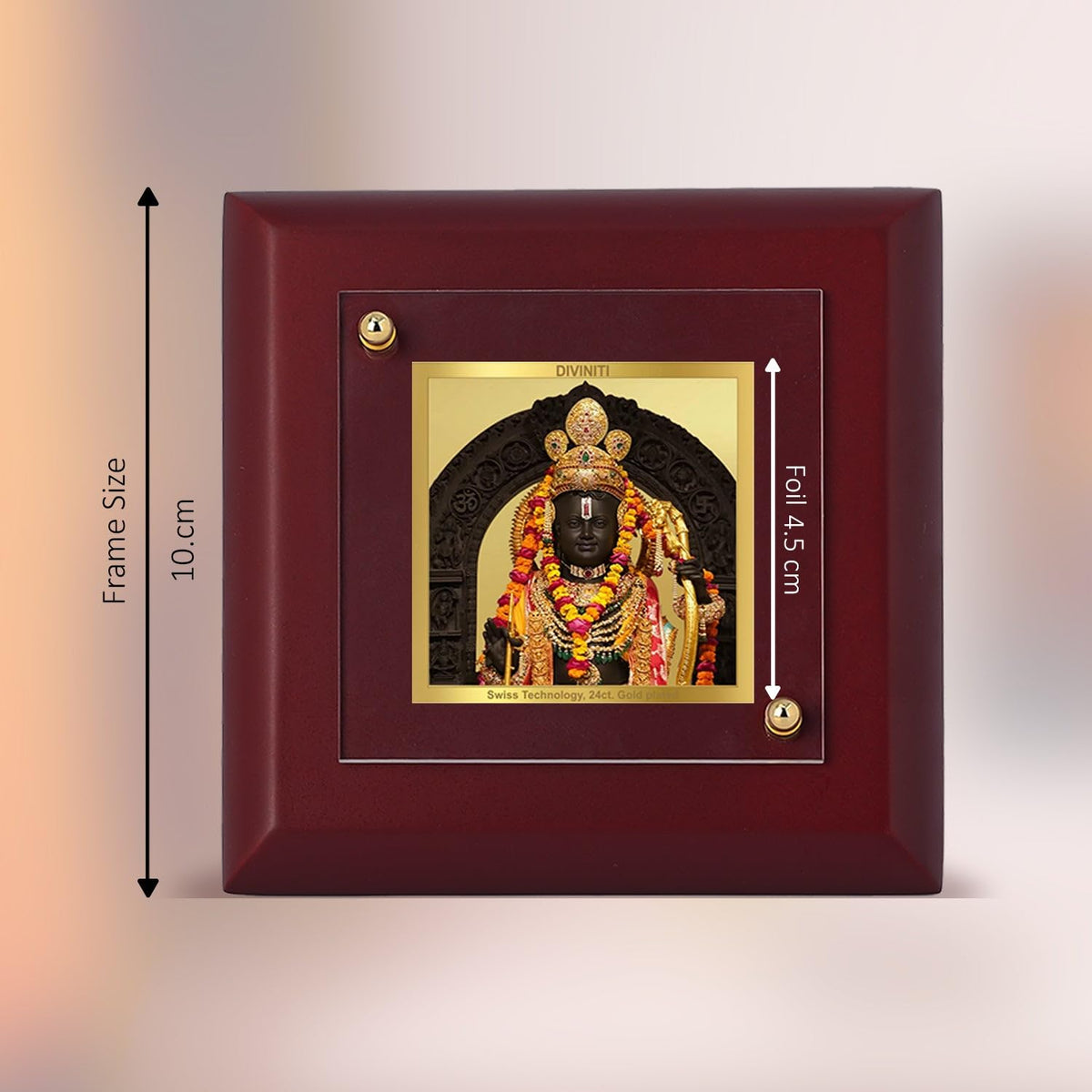 DIVINITI Ram Lalla 24K Gold Plated MDF Photo Frame | Premium Religious Table Top Frame for Home, Office & Prayer Room | Luxury Spiritual Gift Item for Housewarming, Festive Gifting | 10 x 10 CM