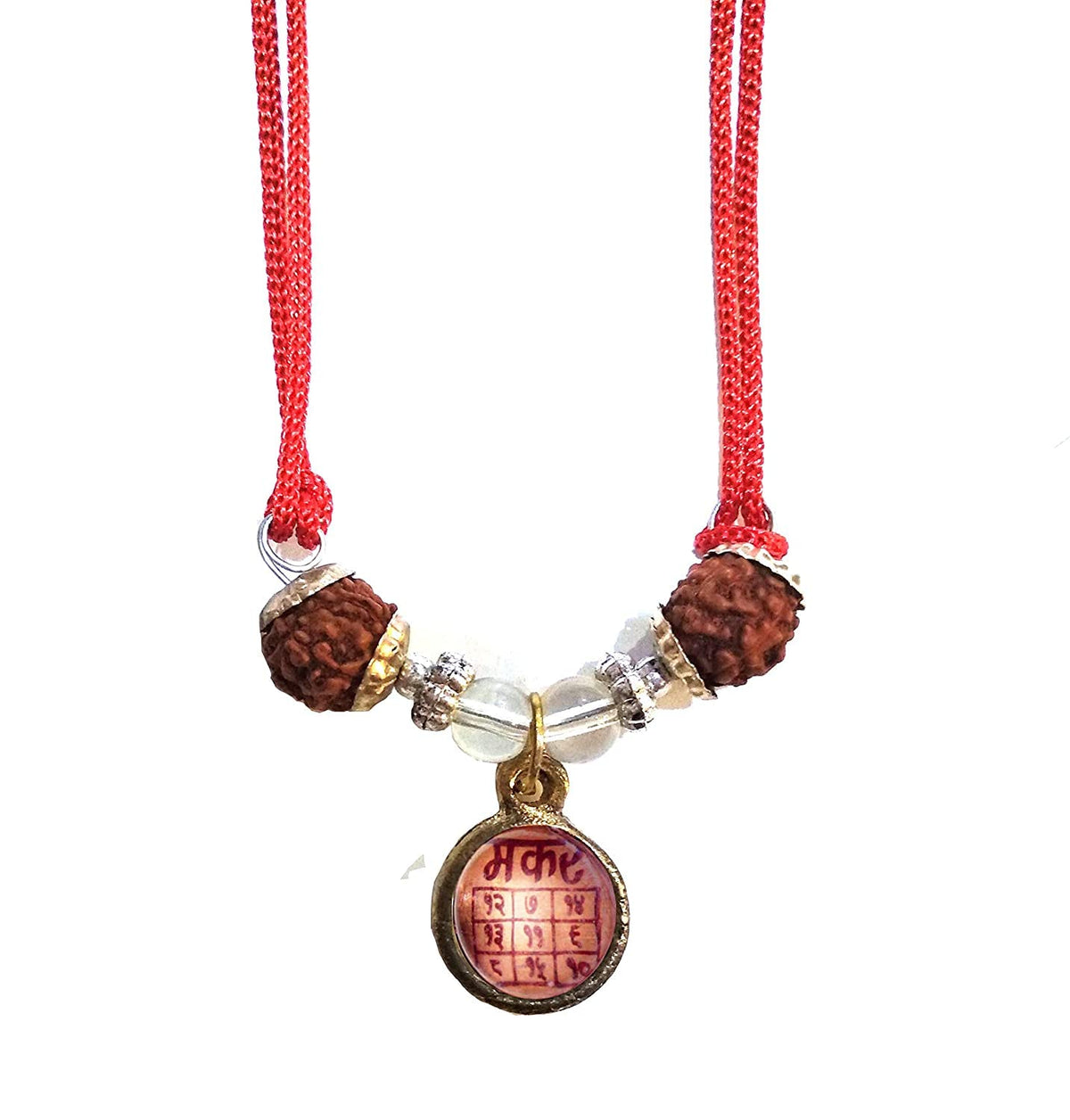 RUDRADIVINE Brown Crystal Makar Rashi Yantra Sobhagya Kavach Pendant for Capricornus Zodiac with 5 Faced Rudraksha for Men and Women