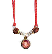 RUDRADIVINE Brown Crystal Makar Rashi Yantra Sobhagya Kavach Pendant for Capricornus Zodiac with 5 Faced Rudraksha for Men and Women