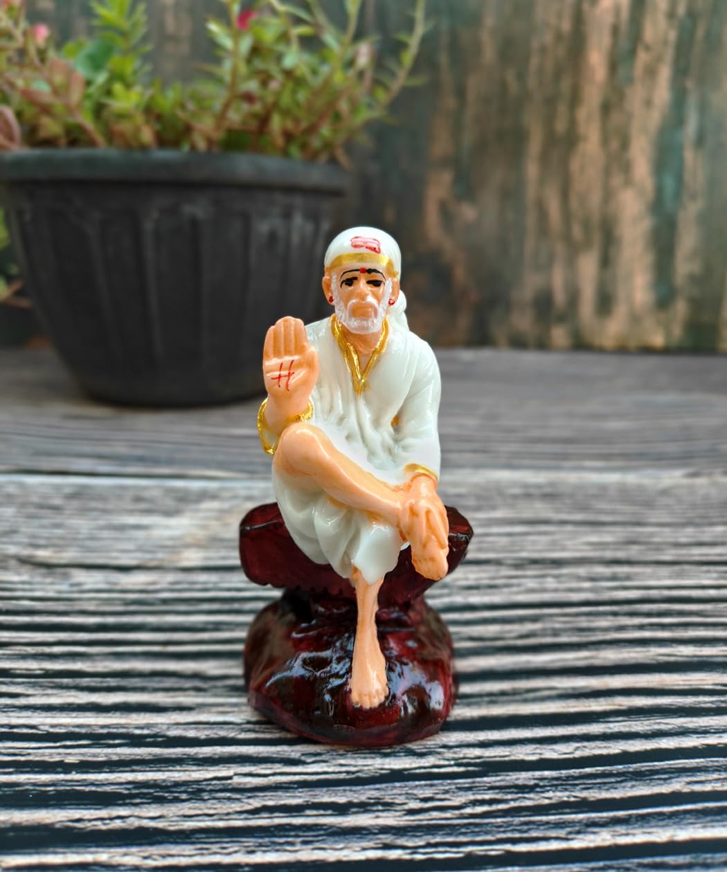 SHINDE EXPORTS shirdi saibaba Marble Idol Statue murti Home Murty for car Dashboard for Pooja Room (4 inches)