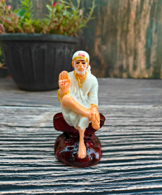 SHINDE EXPORTS shirdi saibaba Marble Idol Statue murti Home Murty for car Dashboard for Pooja Room (4 inches)