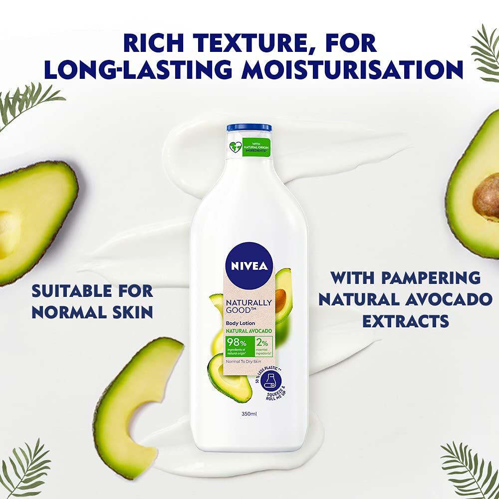 NIVEA Naturally Good, Natural Avocado Body Lotion, For Normal to Dry Skin, No Parabens, 98% Natural Origin Ingredients, 350 ml