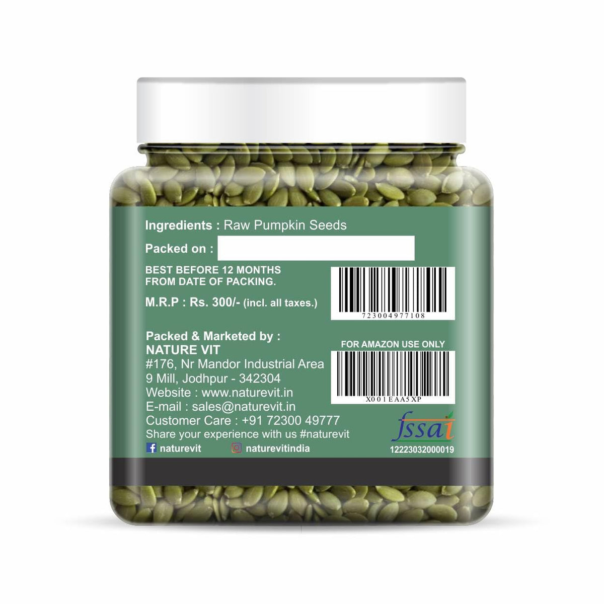 NatureVit Pumpkin Seeds 250 Gram | Raw & Unsalted | Protein Rich Super Seeds for Eating | Immunity Booster Snack | Ideal for Weight Loss & Healthy Heart
