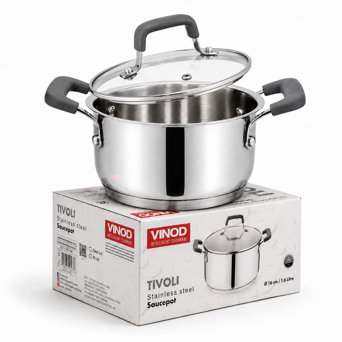 Vinod Tivoli Stainless Steel Saucepot with Glass Lid - 16 cm