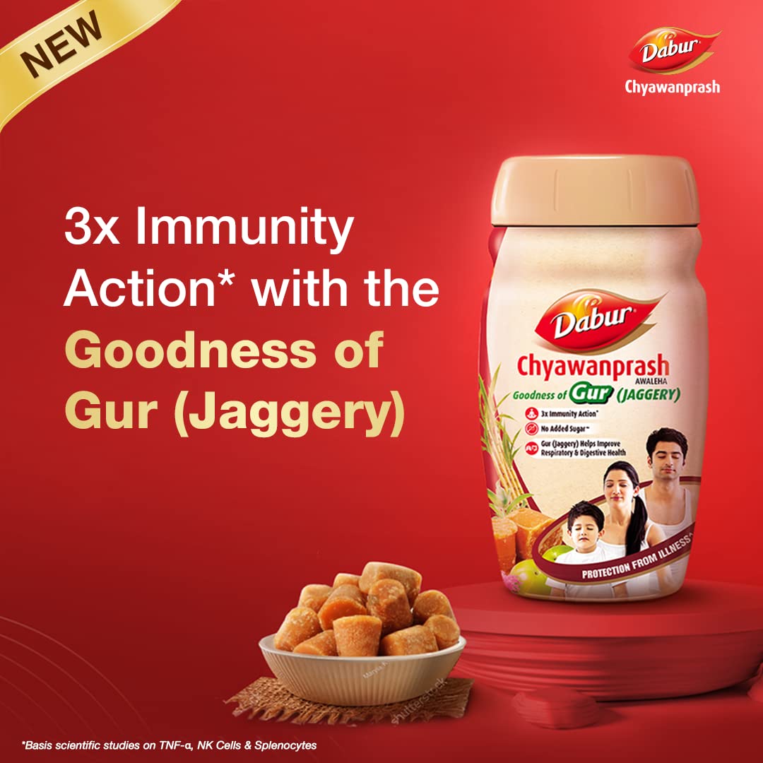 Dabur Chyawanprash Awaleha - 900g | With Goodness of Gur (Jaggery)| 3X Immunity Action | No added Sugar | Helps Improve Digestive & Respiratory Health | With Goodness of 40+ Ayurvedic Herbs