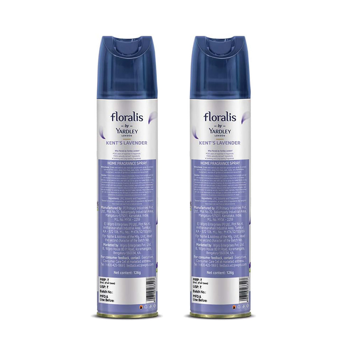 Yardley London Floralis Air Freshener Spray | Kent's Lavender| Long Lasting Floral Fragrance For Home & Office| Home Fragrance Spray| 90% Naturally Derived| 210Ml (Pack Of 2)