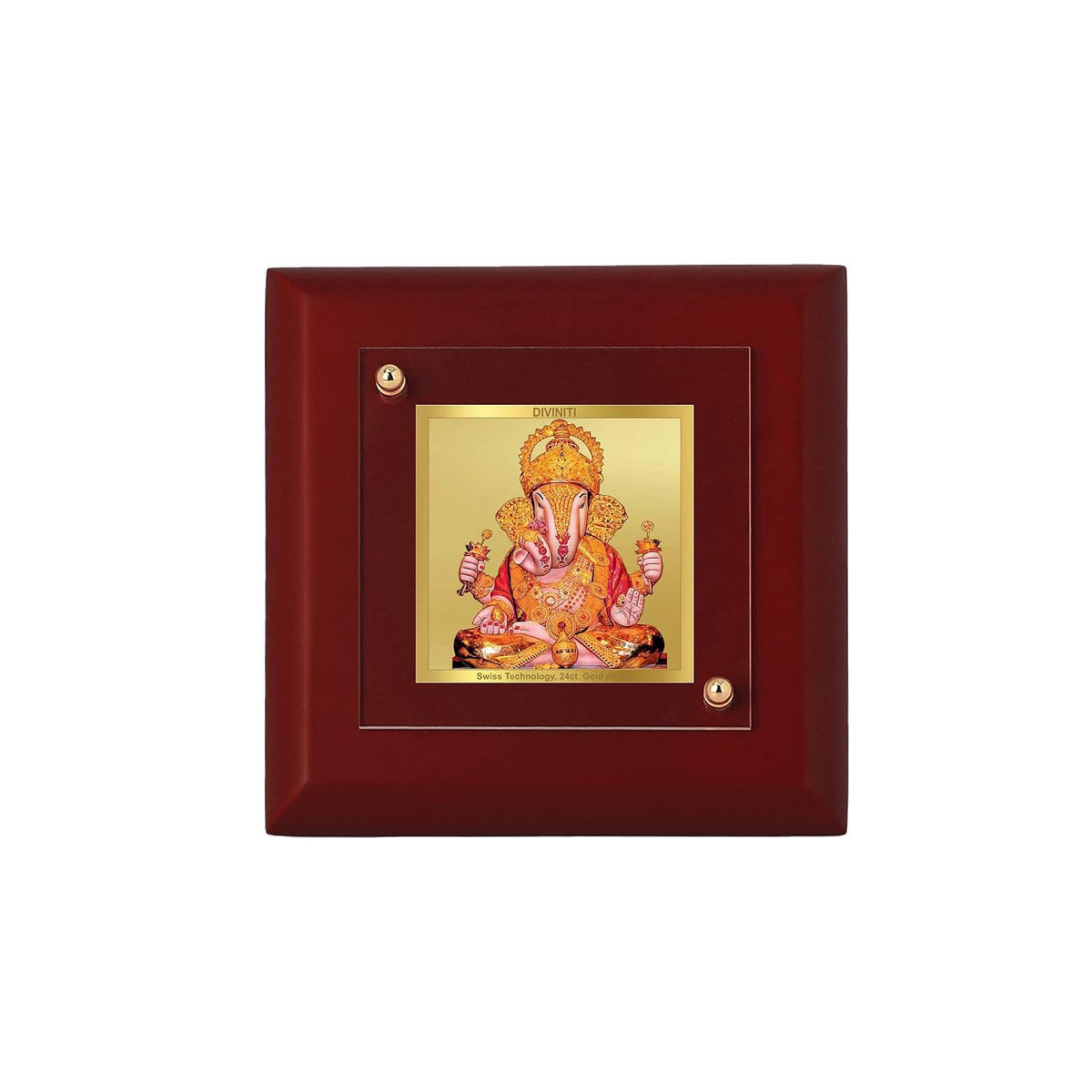 DIVINITI Dagadusheth Ganpati Ji 24K Gold Plated MDF Photo Frame|Premium Religious Table Top Frame for Home, Office & Prayer Room|Luxury Spiritual Gift Item for Housewarming Gifting|10 x 10 CM