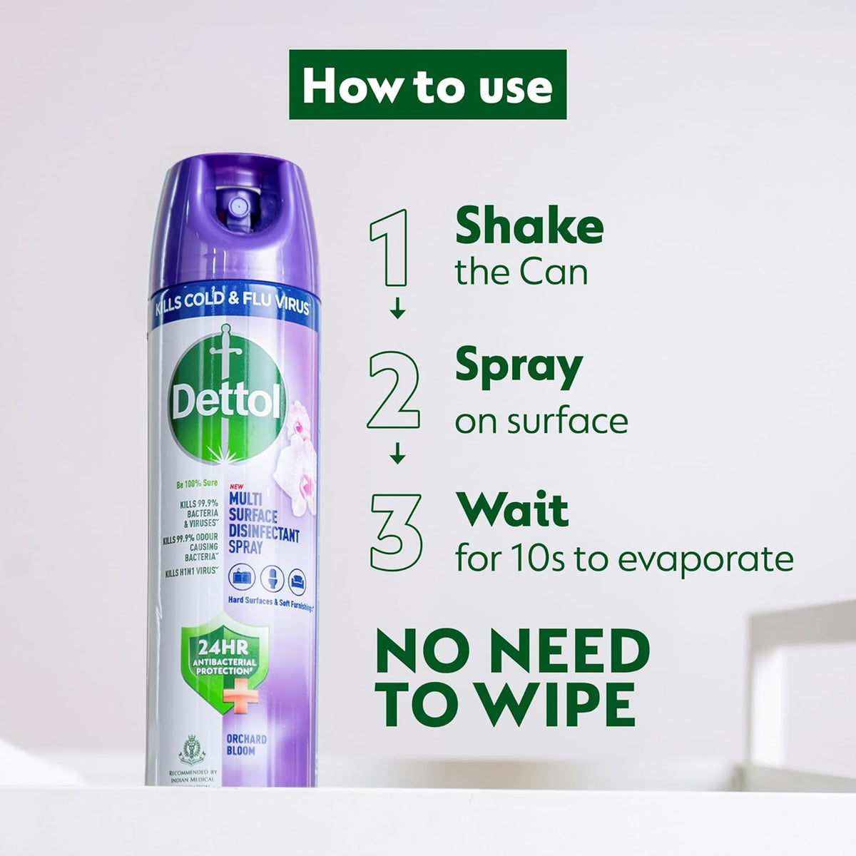 Dettol Multi-Surface Disinfectant Sanitizer Spray Bottle, 225ml - Pack of 2 (Orchard Bloom)