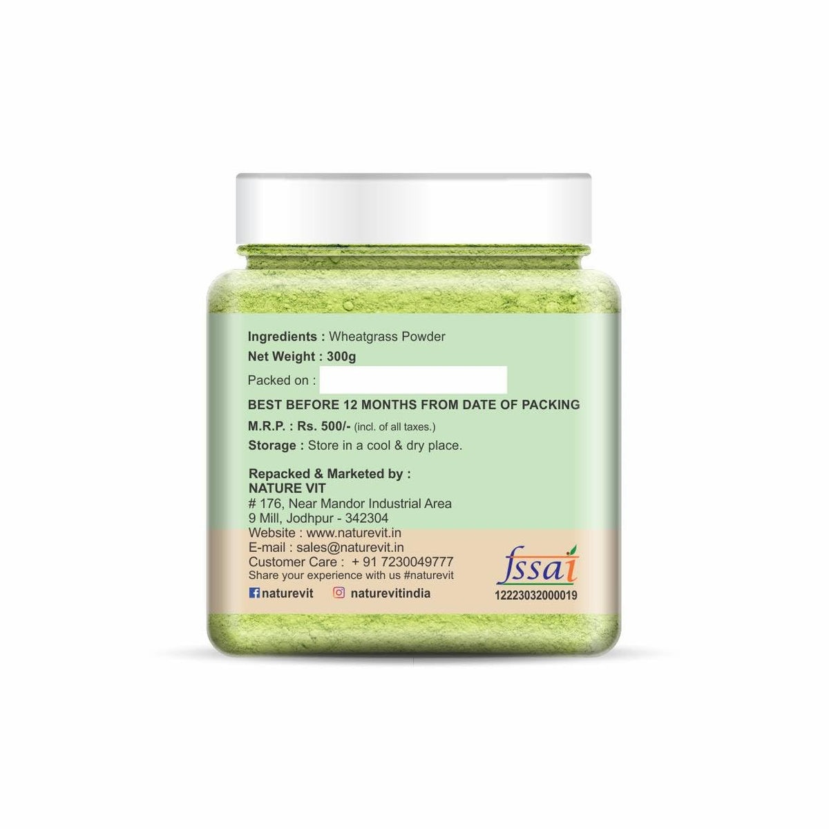NatureVit Wheat Grass Powder 300g Jar Pack - Non-GMO, Vegan Superfood for Antioxidant, Energy, Detox, Immunity, and Skin Health - Reusable Box Included