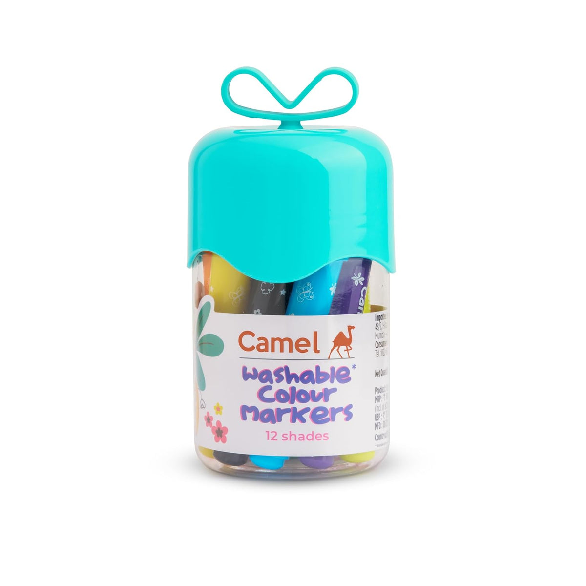Camel Washable Colour Medium Tip Markers 12 Shades (lid Colour May Vary)