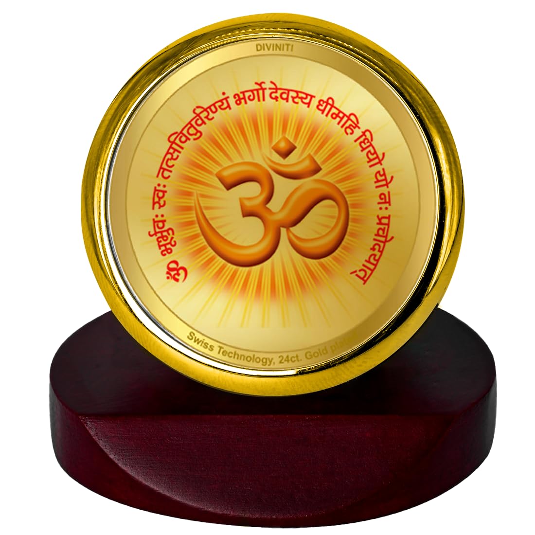 DIVINITI 24K Gold Plated Religious Car Dashboard Frame | Premium God Idol Frame for Car, Home Mandir & Office Table | Spiritual Gift, Decorative Showpiece | Om Gayatri Mantra