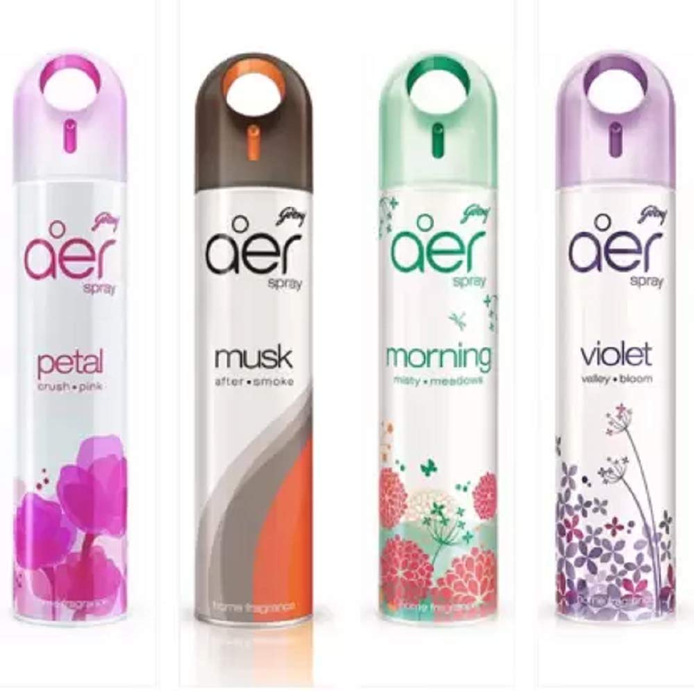 Godrej Aer Petal Crush Pink, Musk After Smoke, Morning Misty Meadows & Violet Valley Bloom Home Fragrance Spray (Pack of 4 x 240 ml)