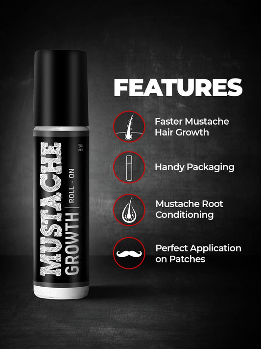 Beardo Mustache Growth Roll On 8 ml | Stimulates Hair follicles | Boosts Mustache Hair Growth | Goodness of Almond & Coconut Oil | Easy to use Roll on