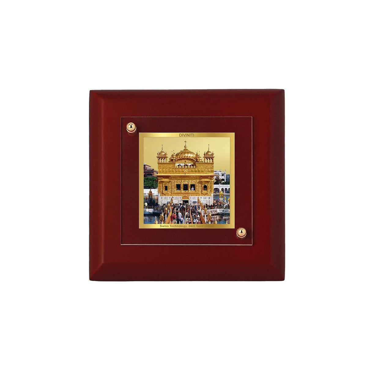 DIVINITI Golden Temple 24K Gold Plated MDF Photo Frame | Premium Sikh Table Top Frame for Home, Office & Prayer Room | Luxury Spiritual Gift Item for Housewarming, Festive Gifting| 10 x 10 CM