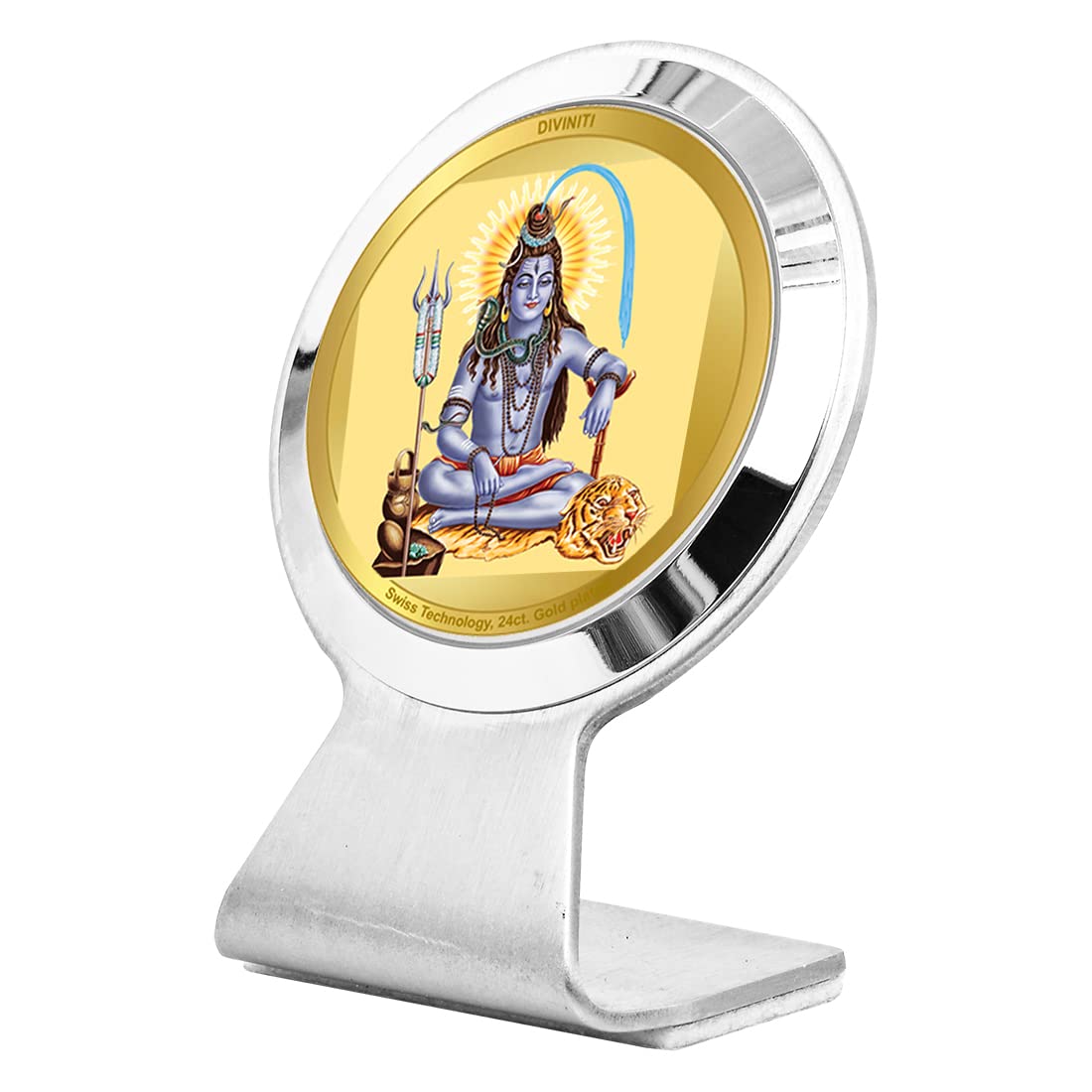 DIVINITI 24K Gold Plated Religious Car Dashboard Frame | Premium God Idol Frame for Car, Home Mandir & Office Table | Spiritual Gift, Decorative Showpiece | Shiva