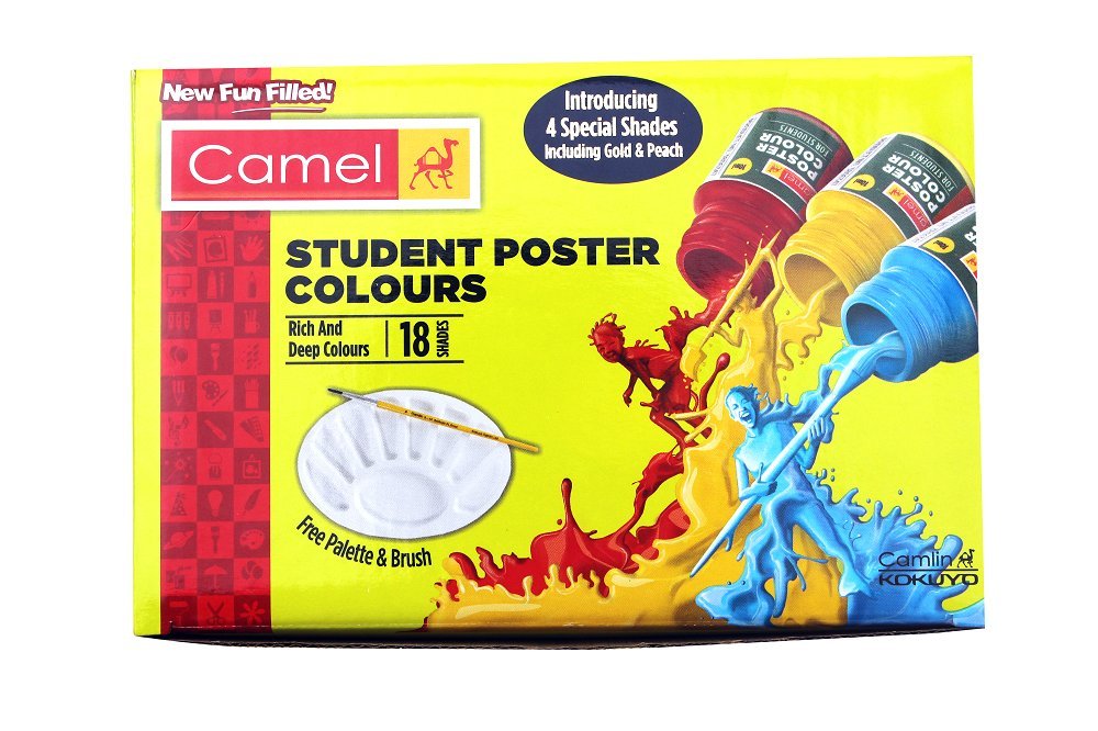 Camel Camlin Kokuyo Multicolor Pack Of 18 Shade Bottles 10Ml Each, 1 Palette, 1 Brush & Assorted 20-Shade Soft Pastel Set