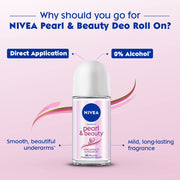 Nivea Women Deodorant Roll On, Pearl & Beauty Fine Fragrance For Fragrant Smooth & Beautiful Underarm Skin, 50ml&NIVEA Deodorant Roll On, Pearl & Beauty For Women 50ml