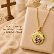 DIVINITI 24K Gold Plated Double-Sided Religious Pendant with Premium Gift Box, Spiritual Locket for Men & Women, Devotional Jewellery for Gifting & Everyday Wear | Mother Merry & Holy Cross