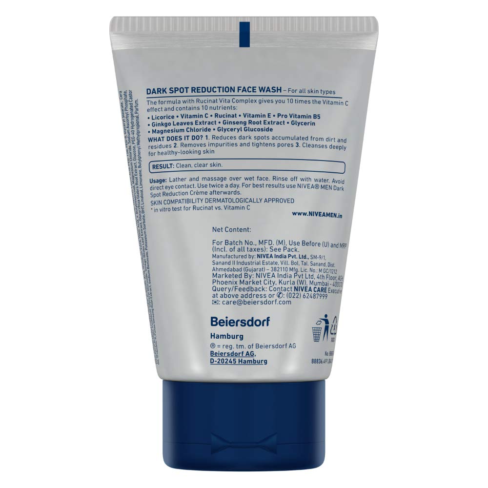 NIVEA Men Face Wash, Dark Spot Reduction, for Clean & Clear Skin with 10x Vitamin C Effect, 50 g