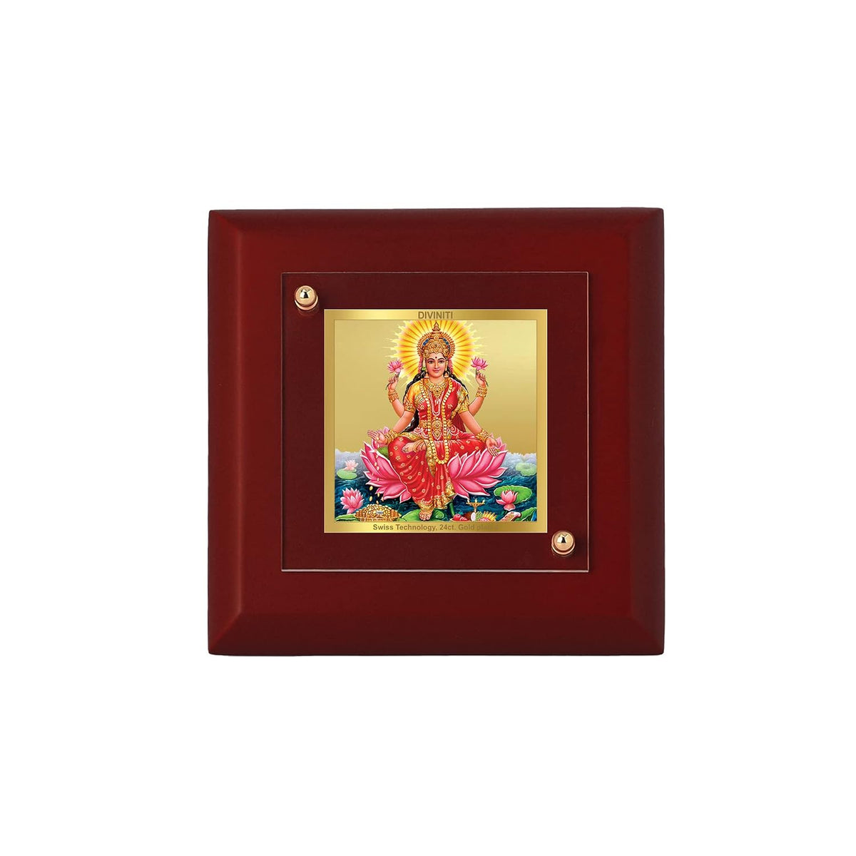 DIVINITI Maa Lakshmi 24K Gold Plated MDF Photo Frame|Premium Religious Table Top Frame for Home, Office & Prayer Room|Luxury Spiritual Gift Item for Housewarming, Festive Gifting|10 x 10 CM