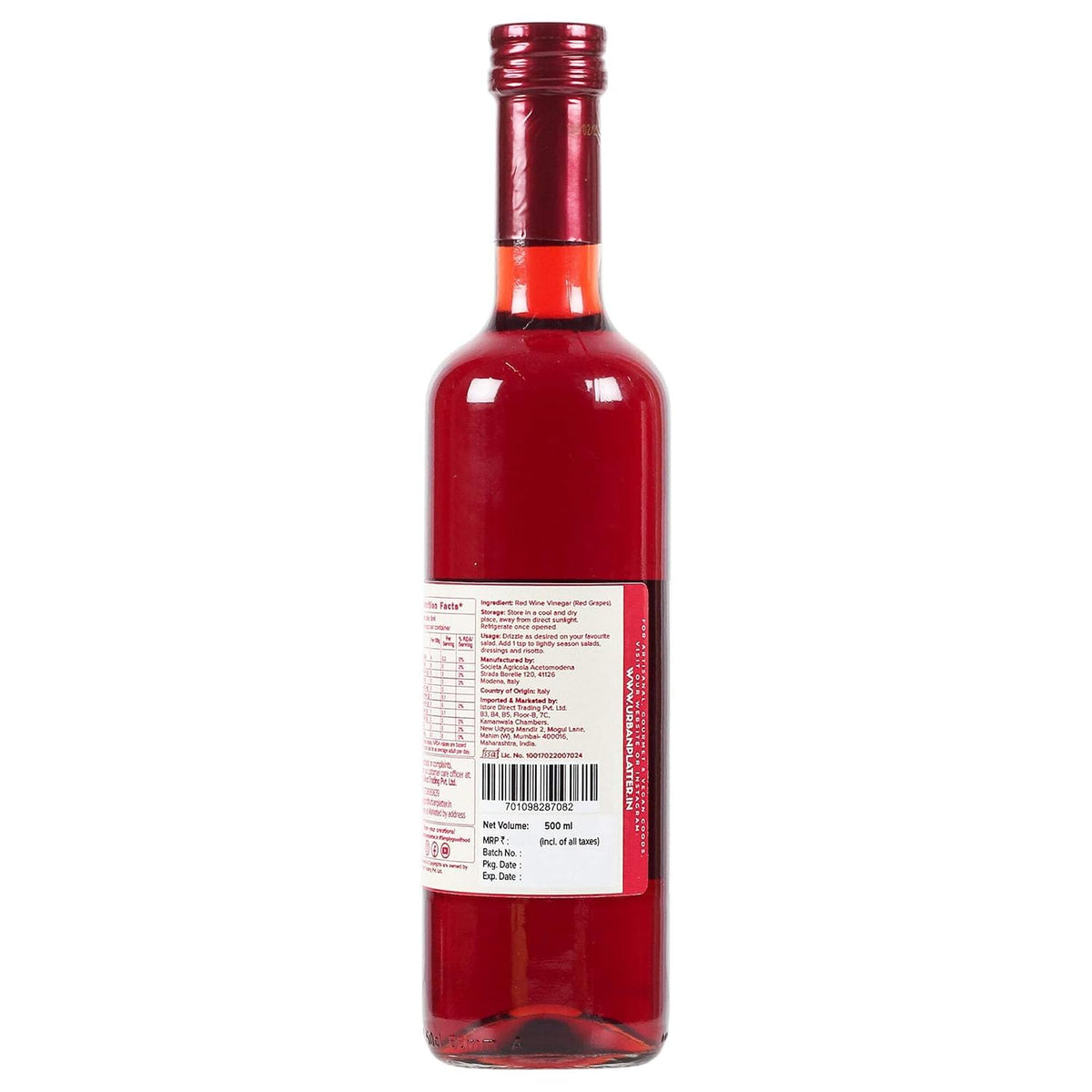 Urban Platter Aceto Di Vino Rosso Red Wine Vinegar, 500ml (Product of Italy, Perfect for Salads, 6% Acidity, Use for Dressing Salads, Making sauces, Making Spreads and Season proteins)