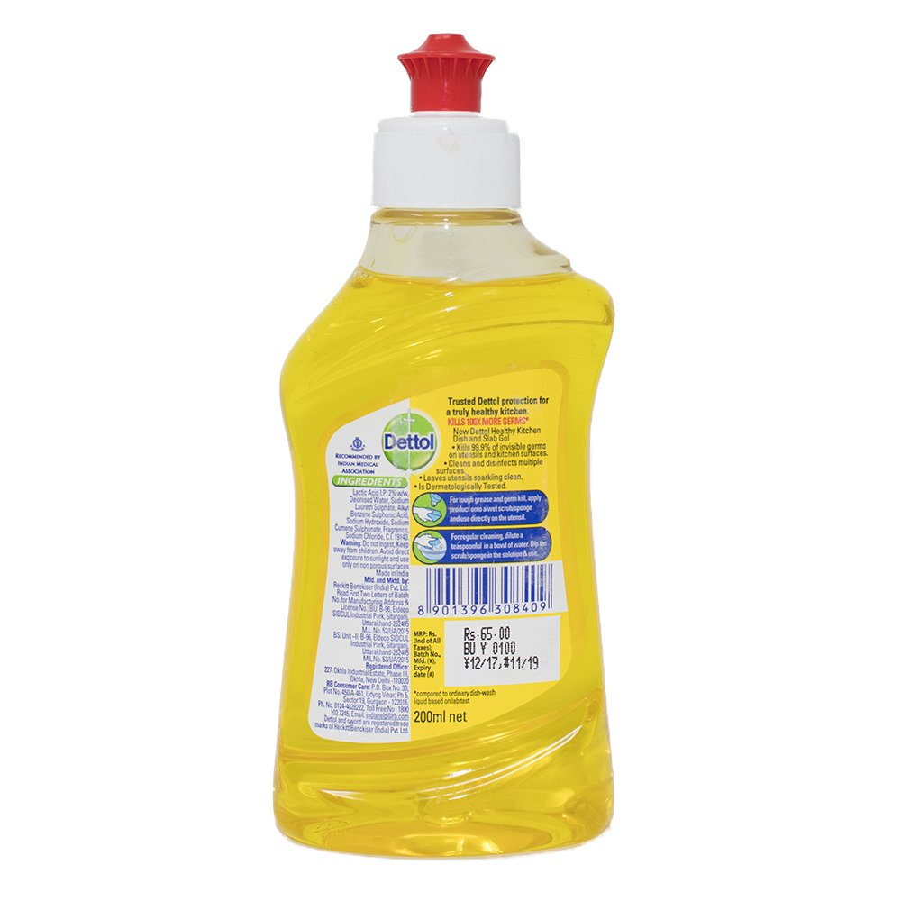 Dettol Healthy Kitchen Dish and Slab Gel, Lemon Fresh- 200 ml