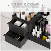 E-COSMOS Large Capacity Cosmetic Storage Box Makeup Drawer Organizer Jewelry Nail Polish Makeup Container Desktop Sundries Storage Box, Plastic (Black)