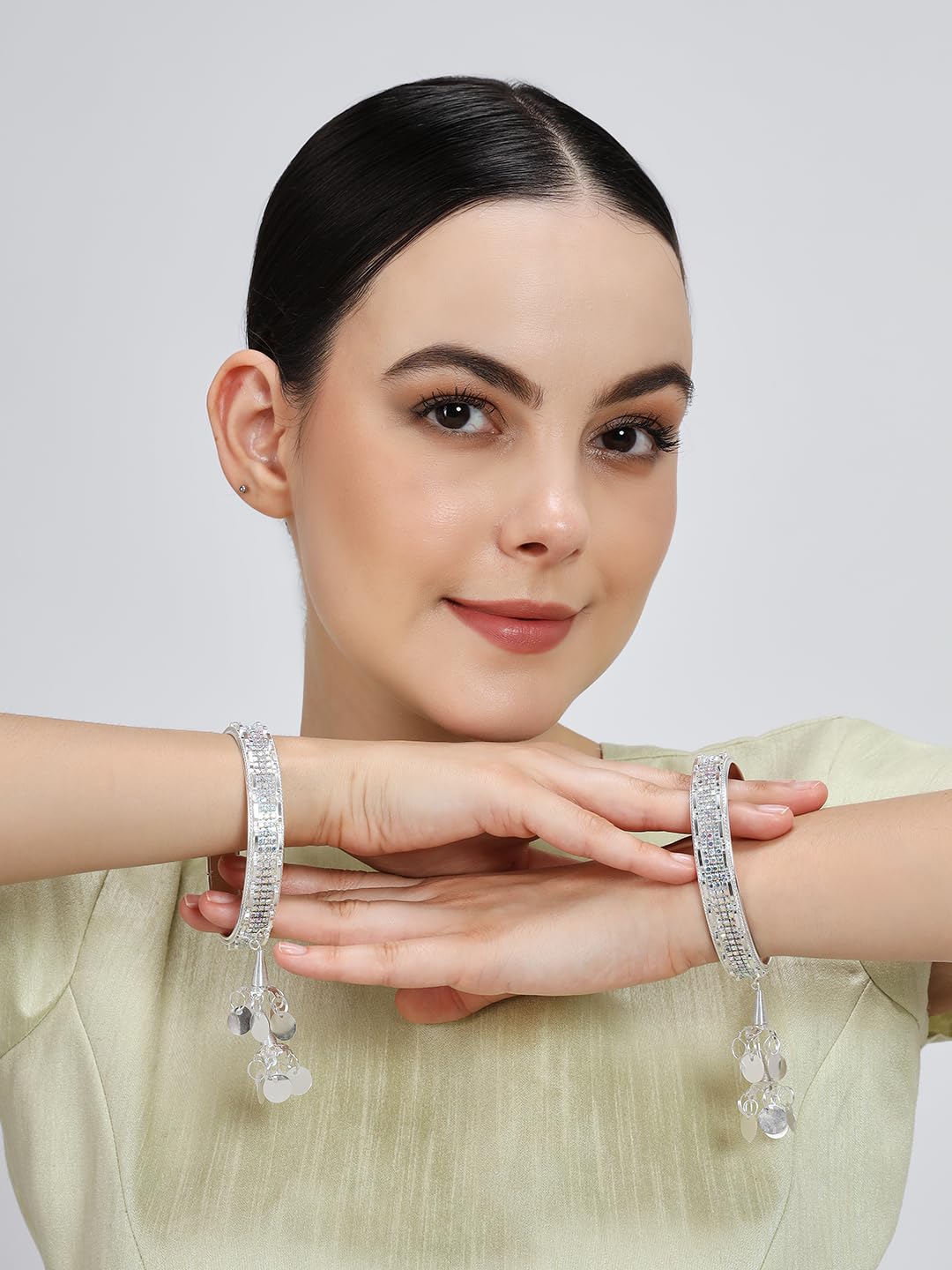 NMII Premium Metal with Zircon Diamond Latkan Bangles For Women and Girls | Stylish Bangles Bracelet For Girls | Bangles with Latkan For Wedding, Party, Festive | Latkan Chudi Jewellery- Set of 2