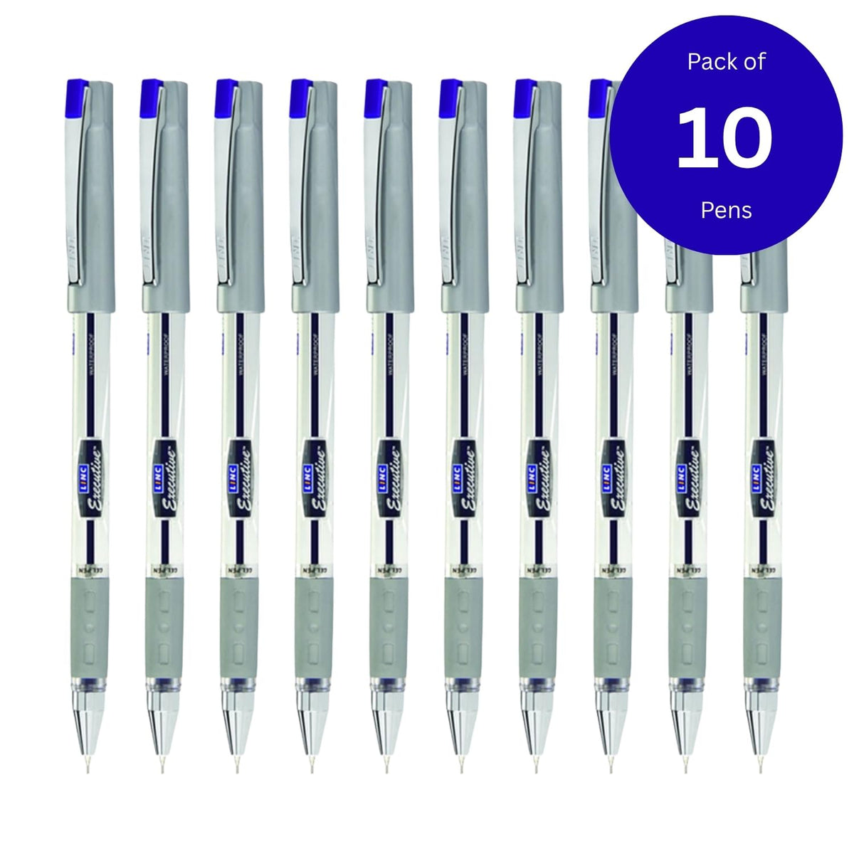 LINC 0.55mm Executive SL-500 Gel Pen | Water-Proof Ink & Textured Grip (Blue Ink, Pack of 10)
