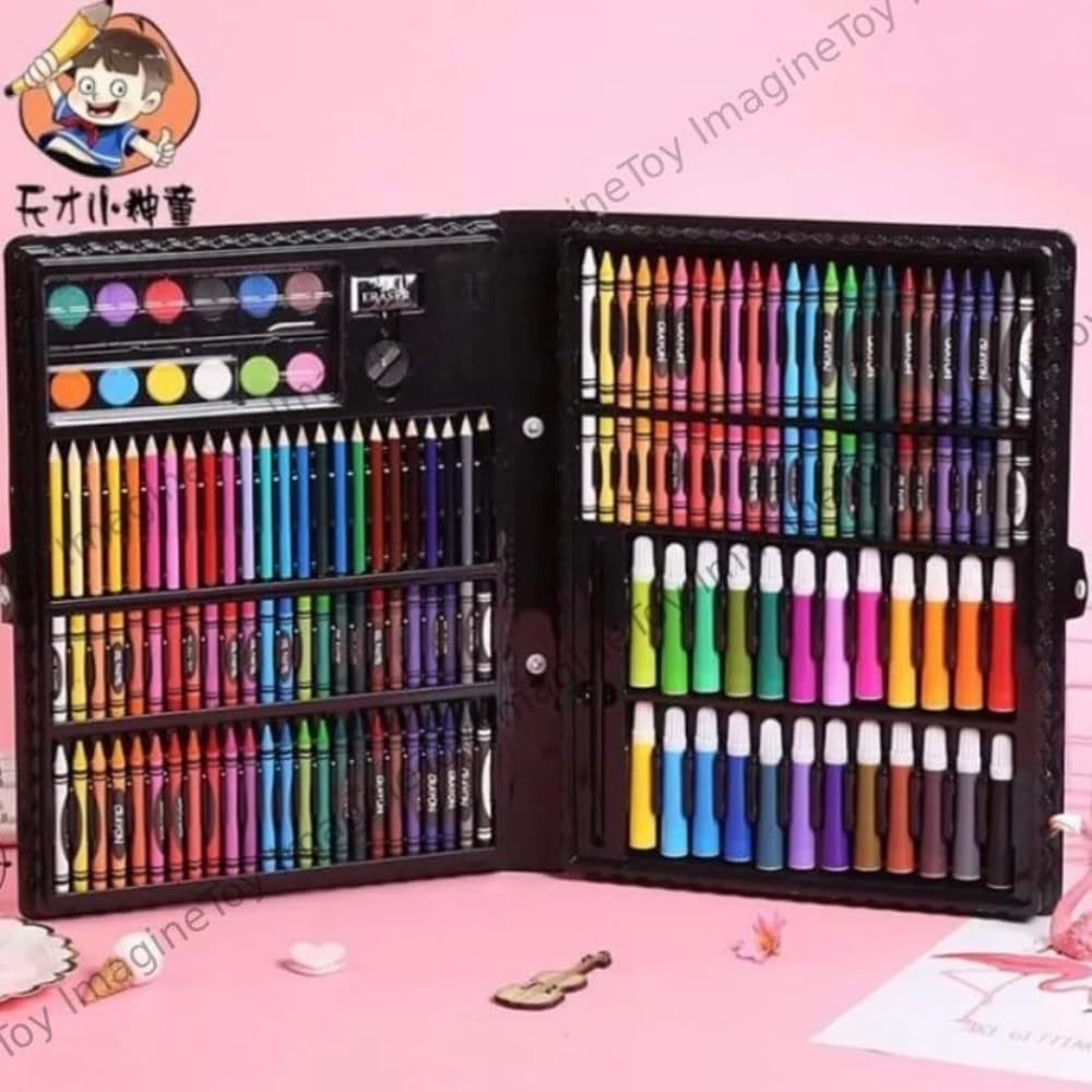 Toy Imagine 168 Pieces Art Set for Kids Drawing Painting Kit | Colour Set with Crayons Markers Oil Pastels Water Colours & Case | Stationery Kit for Kids 6–12 | Art Craft Supplies Gift for Boys & Girls(Assorted)