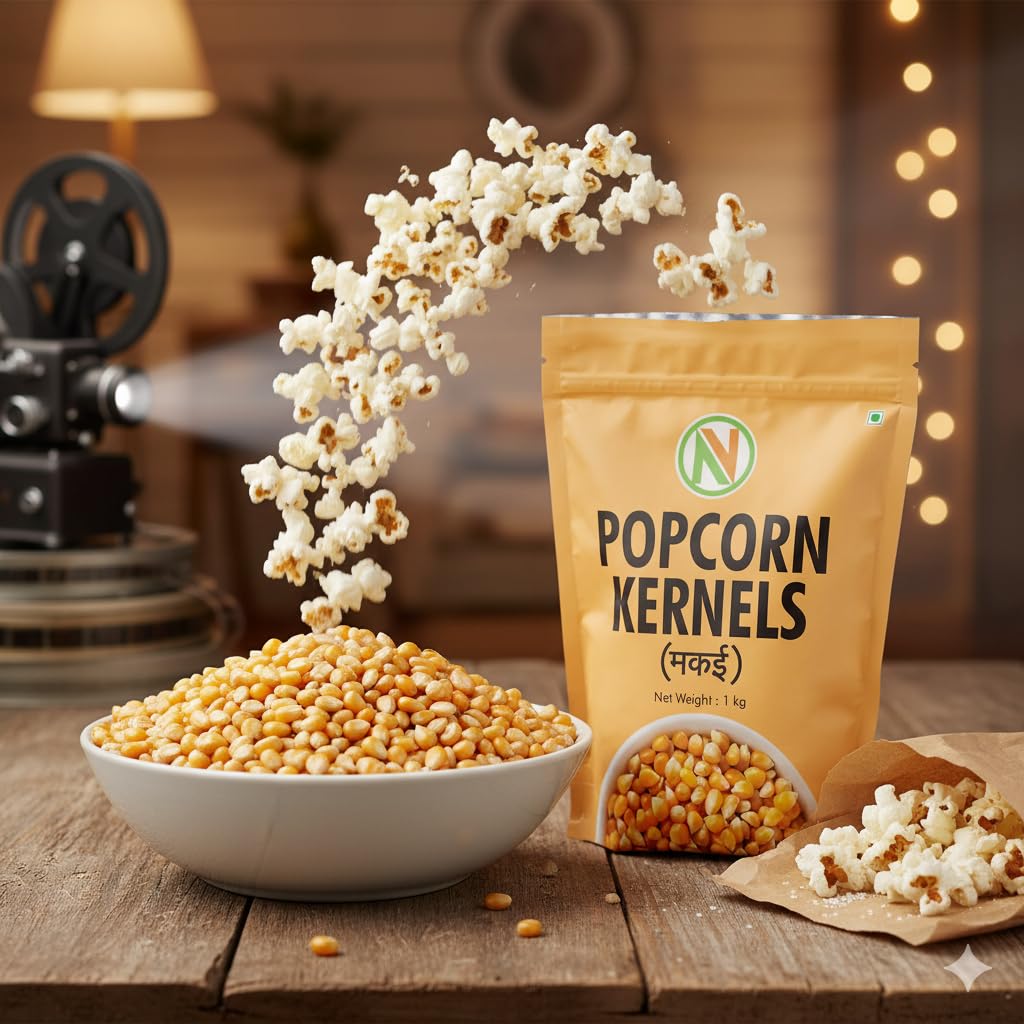 NatureVit Popcorn Kernels 1 Kg | Butterfly Popcorn Seeds for Home Use | Enjoy Theatre-Style Popcorn at Home | Natural, Non-GMO, Big Puff Corn