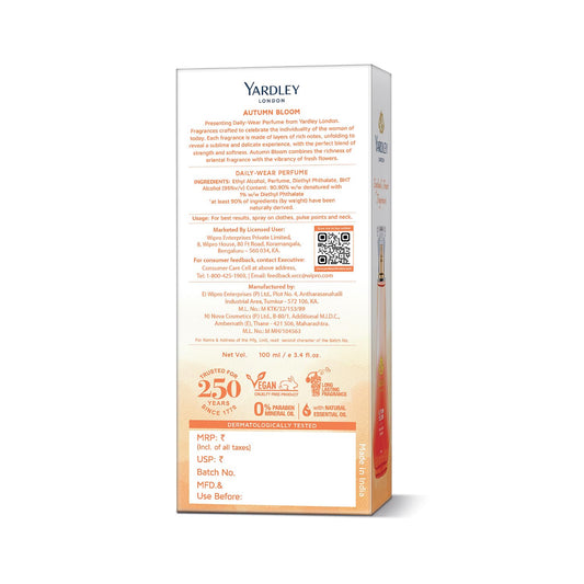 Yardley London Autumn Bloom Perfume Spray Floral Fruity Scent| 90% Naturally Derived| Plumeria & Orange Peony Perfume For Women| 100Ml