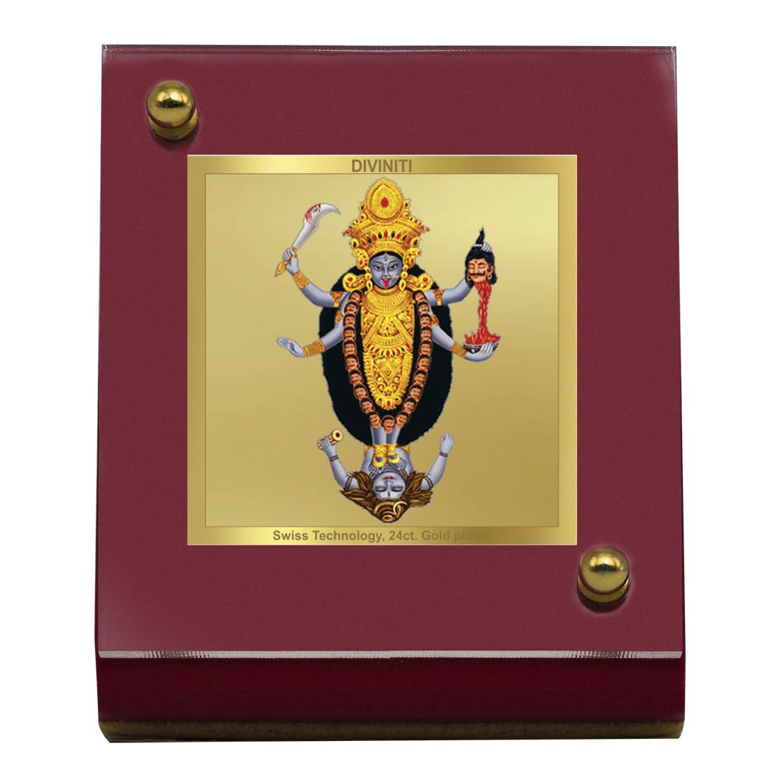 DIVINITI 24K Gold Plated Religious Car Dashboard Frame | Premium God Idol Frame for Car, Home Mandir & Office Table | Spiritual Gift, Decorative Showpiece | Kali