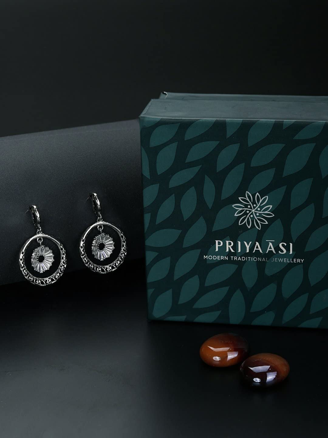 Priyaasi Artificial Stones Silver Plated Hoop Earring
