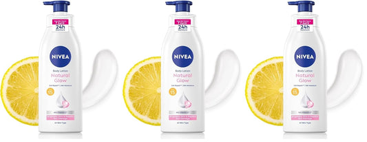 NIVEA Body Lotion Natural Glow, Cell Repair, Spf 15 & 50X Vitamin C 400ml (Pack of 3)