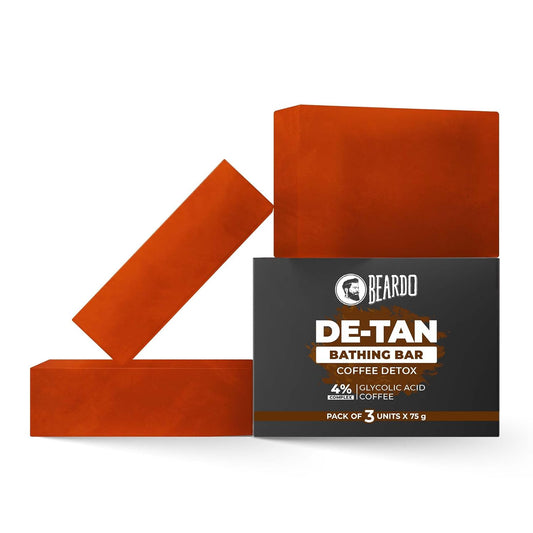 Beardo De-Tan Soap for Men, 75g X 3 | Tan Removal and Caffeine Face & Body Soap | Detan With Coffee & 4% Glycolic Acid | For Body & Face | Refreshing Fragrance | For All Skin Types