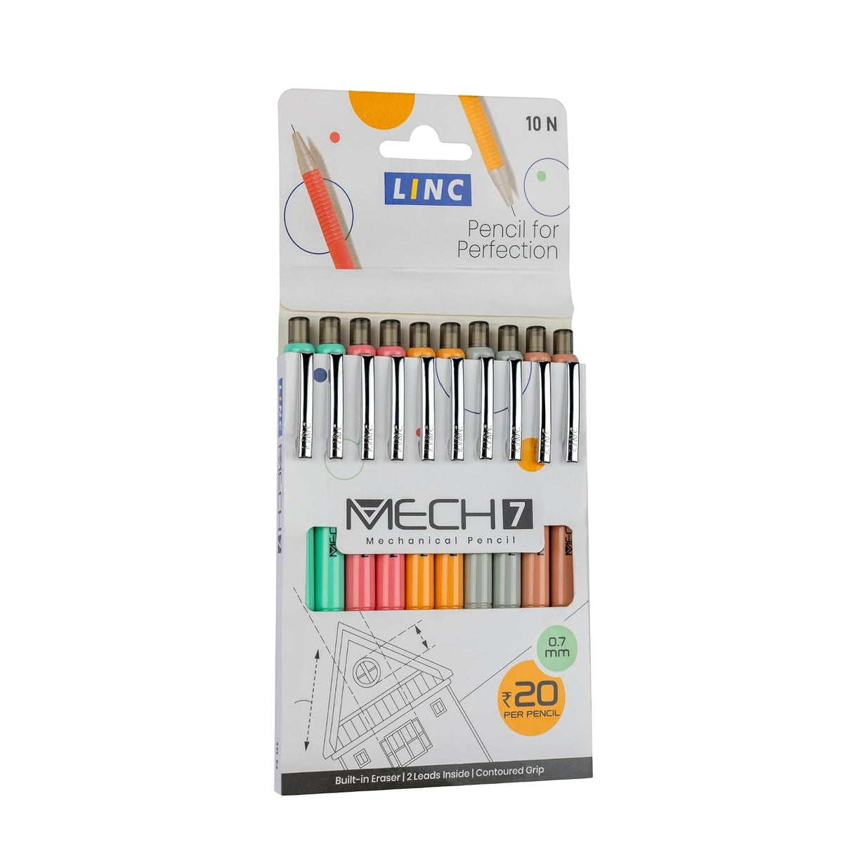 Linc 0.7mm Mech7 Mechanical Pencil, Multicolor Body (Pack of 10)