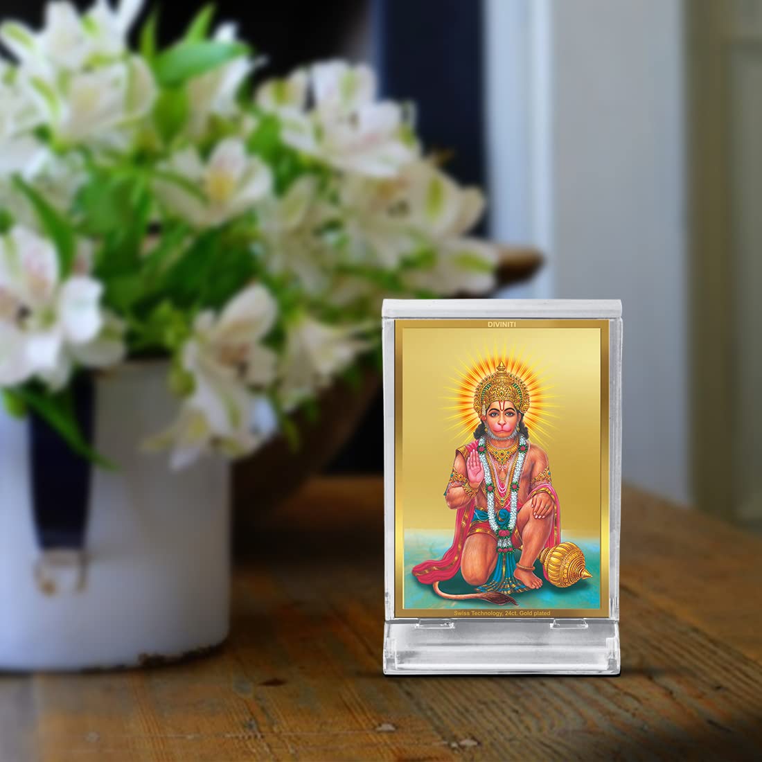 DIVINITI 24K Gold Plated Religious Car Dashboard Frame | Premium God Idol Frame for Car, Home Mandir & Office Table | Spiritual Gift, Decorative Showpiece | Hanuman Ji