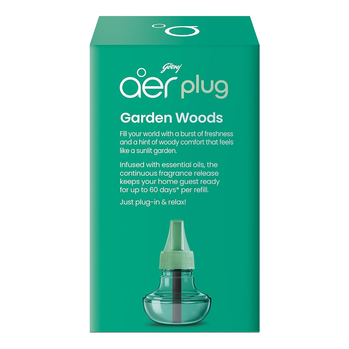 Godrej aer Plug Electric Air Freshener 2 Refills (25ml each) | Garden Woods | Lasts up to 120 days