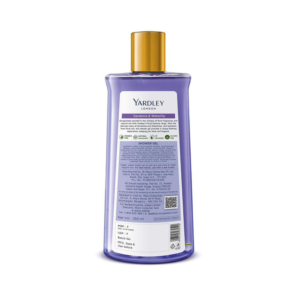 Yardley London| Shower Gel| Floral Essence| With Natural Floral Oils Of Gardenia & Waterlily| No Parabens| No Silicones | 250ml