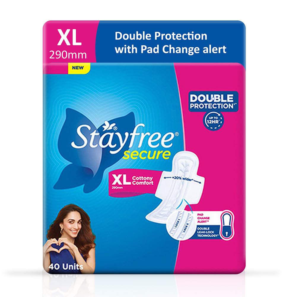 Stayfree Secure XL Sanitary Pads For Women| 40 Pads | Cottony Soft Cover | Up to 12 Hours Protection | Odour Control System