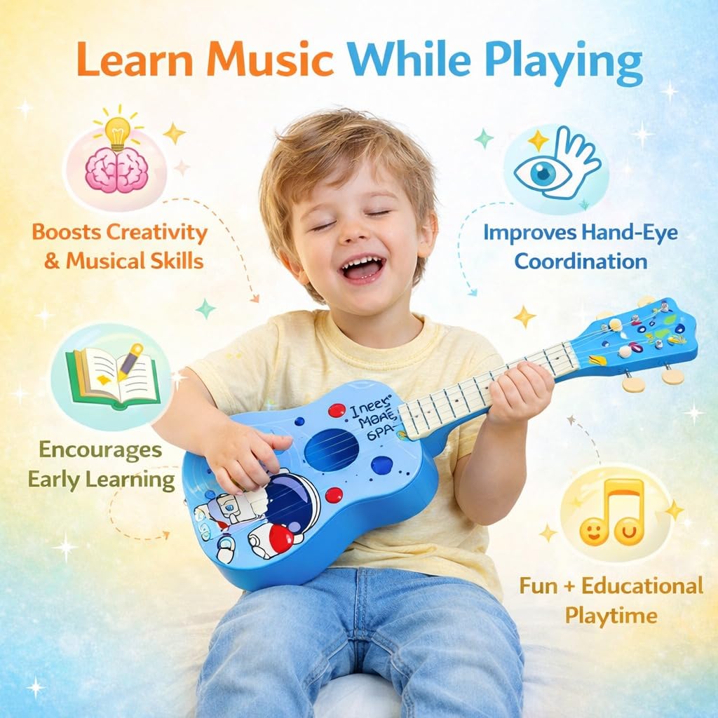 Toy Imagine™ Toy Guitar for Kids | 4 String Ukulele Guitar for Beginners | Musical Instrument Toy Gift for Boys Girls Age 3–10 |Toddlers & Children (21-Inch Space)