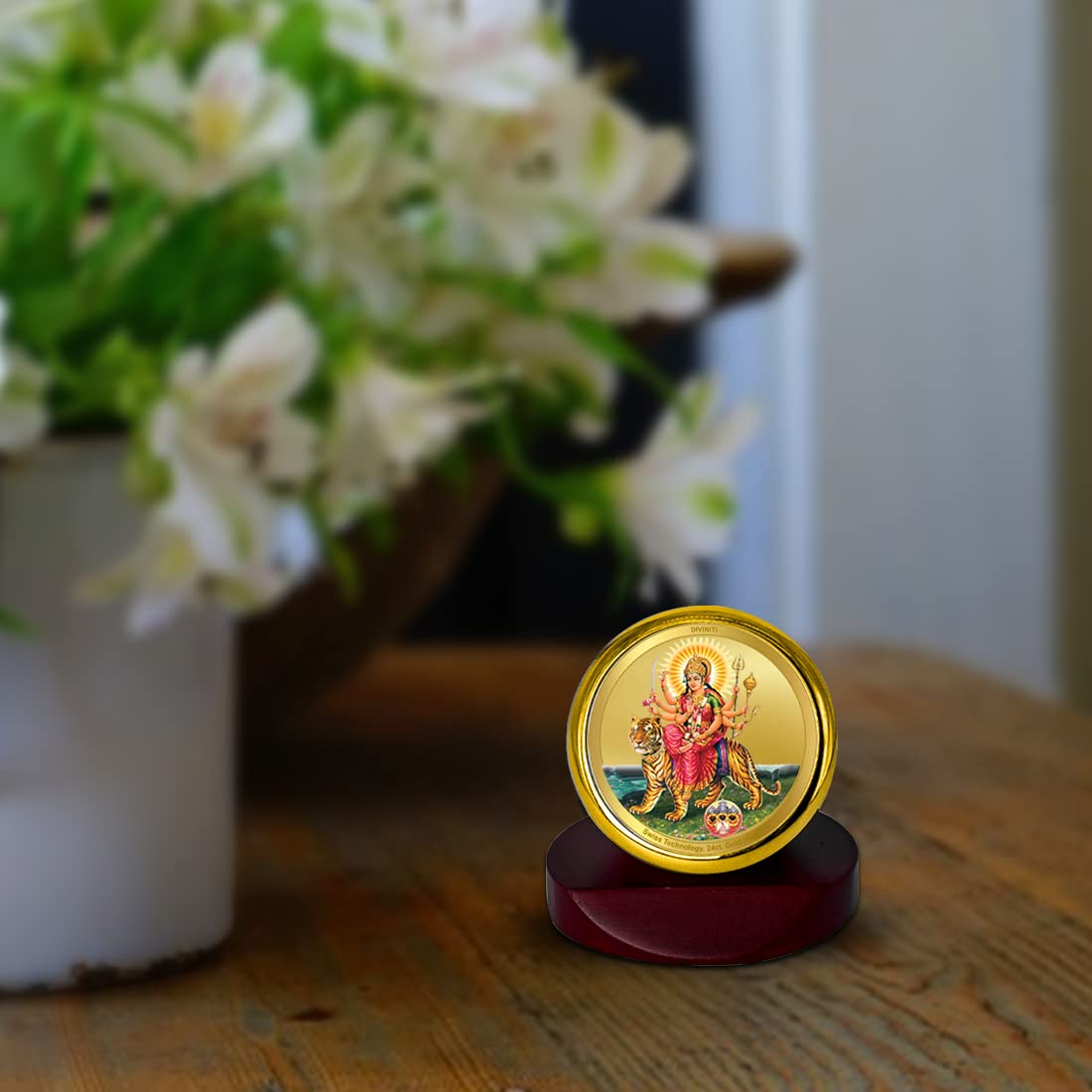 DIVINITI 24K Gold Plated Religious Car Dashboard Frame | Premium God Idol Frame for Car, Home Mandir & Office Table | Spiritual Gift, Decorative Showpiece | Durga Mata