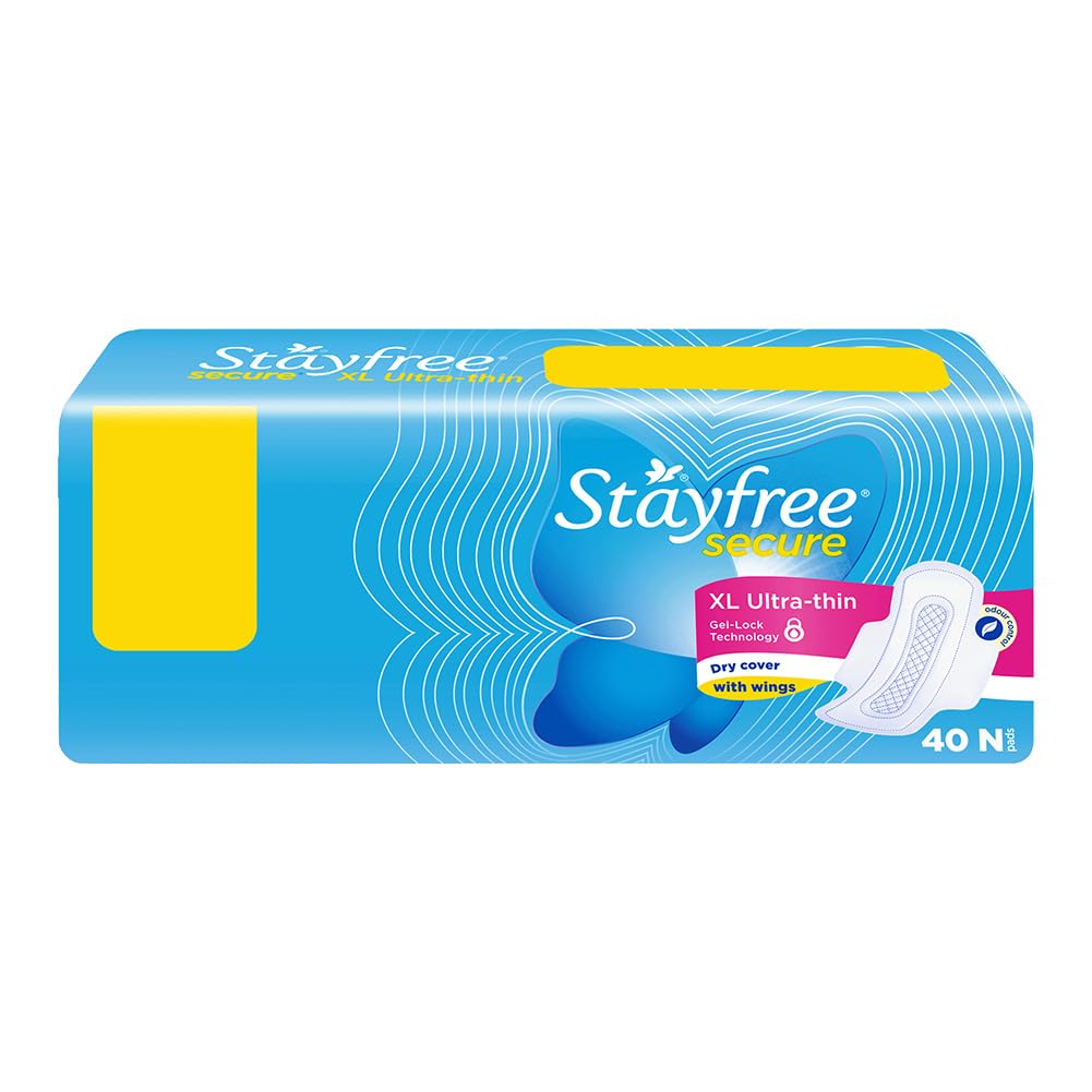 Stayfree Secure XL Ultra Thin Sanitary Pads For Women | Dry Cover | 40 Pads | Gel Lock Technology | Odour Control System