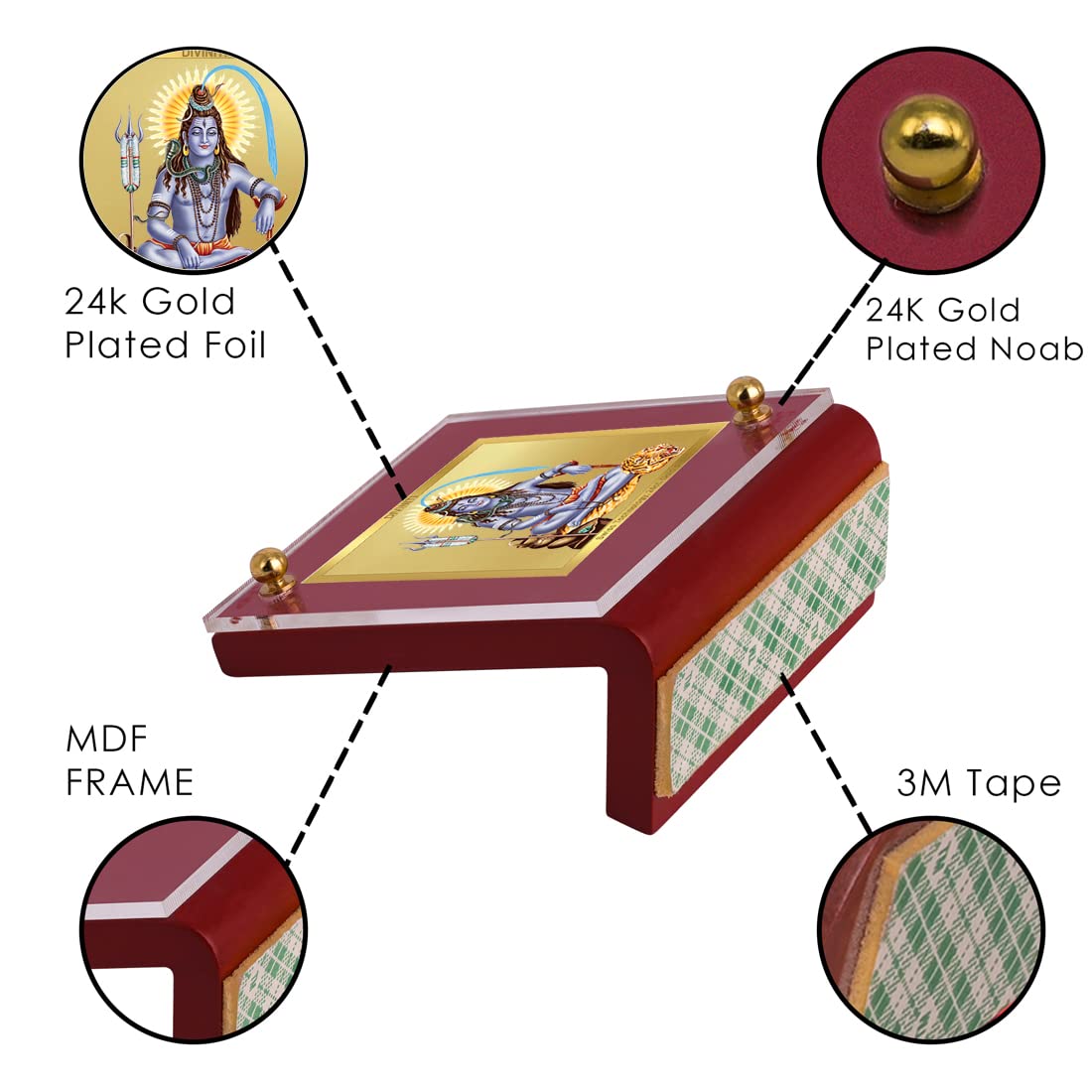 DIVINITI 24K Gold Plated Religious Car Dashboard Frame | Premium God Idol Frame for Car, Home Mandir & Office Table | Spiritual Gift, Decorative Showpiece | Shiva