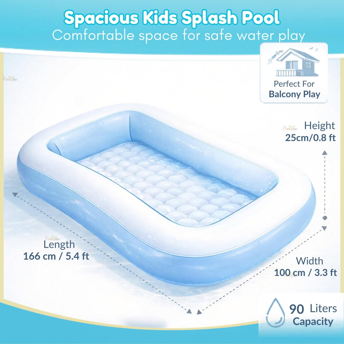 Toy Imagine 5.5 Feet Rectangular Inflatable Pool for Kids Full-Sized Bathing Tub for Boys & Girls 1–7 Years Indoor Outdoor Use Garden, Summer Party Pools (Blue, Pump Not Included) Limited
