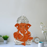 DIVINITI 999 Silver Plated Ganesh Idol for Office Desk Puja Room God Ganesha Idol for Home Decor Ganpati for Gift Office Table Shelves Gifting Idol (8.89 x 5.08 cm) (Mango Yellow), Religious